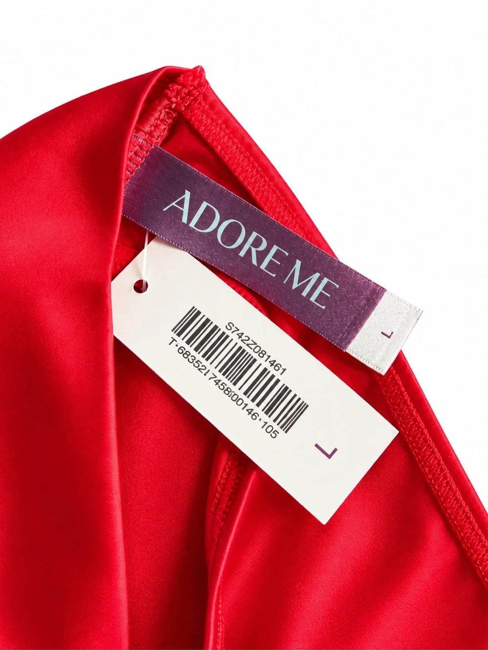 Adore Me “Arianna Contour Bustier” & “Gynger” Open-Back Panty Red Satin Bow